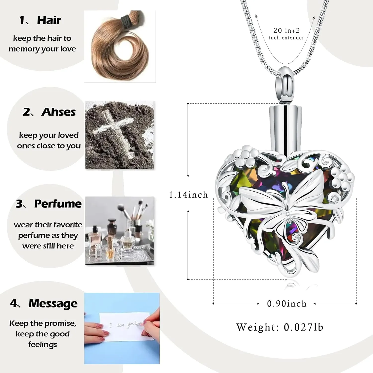 Cremation Jewelry Butterfly Heart Urn Necklaces for Ashes for Women Men Cremation Ash Pendant Loved One Memorial Keepsake Jewelry