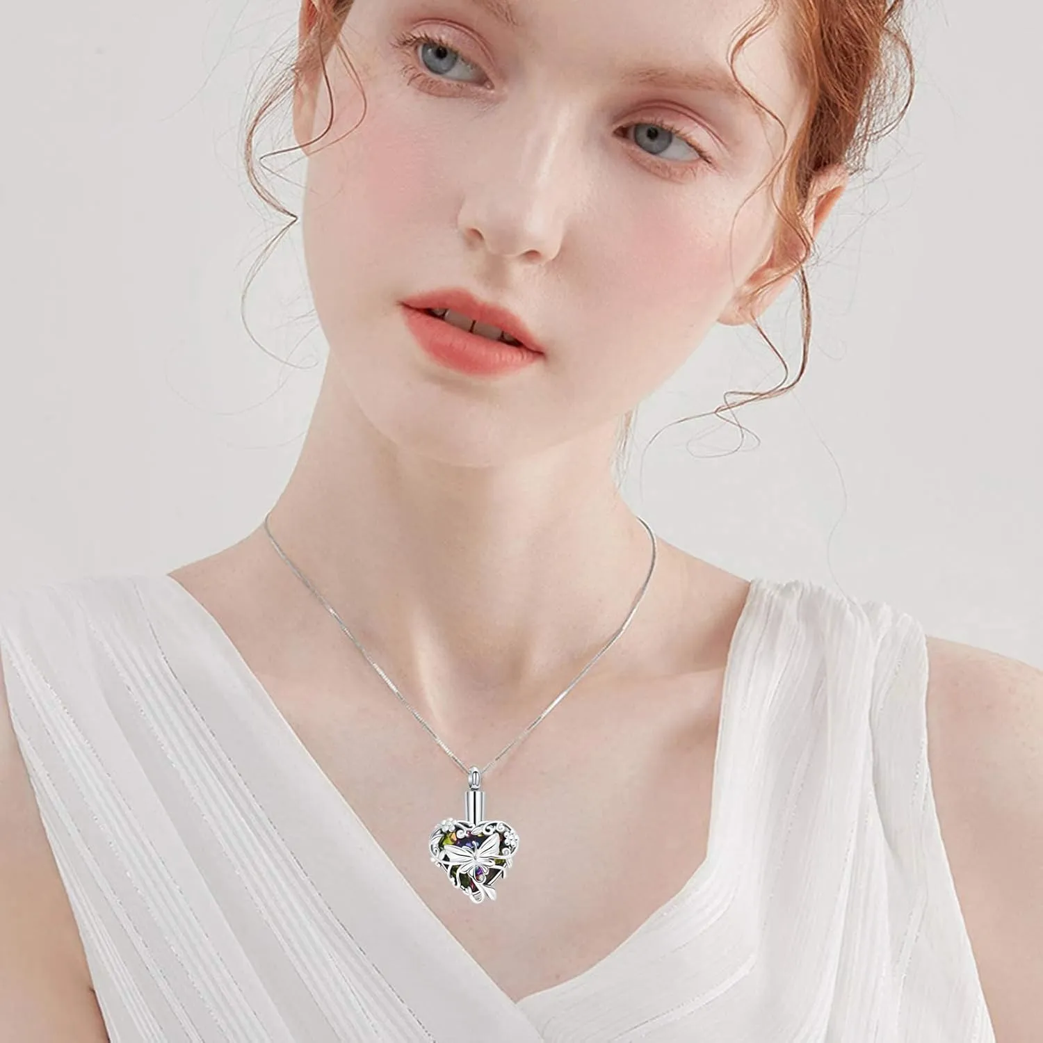 Cremation Jewelry Butterfly Heart Urn Necklaces for Ashes for Women Men Cremation Ash Pendant Loved One Memorial Keepsake Jewelry