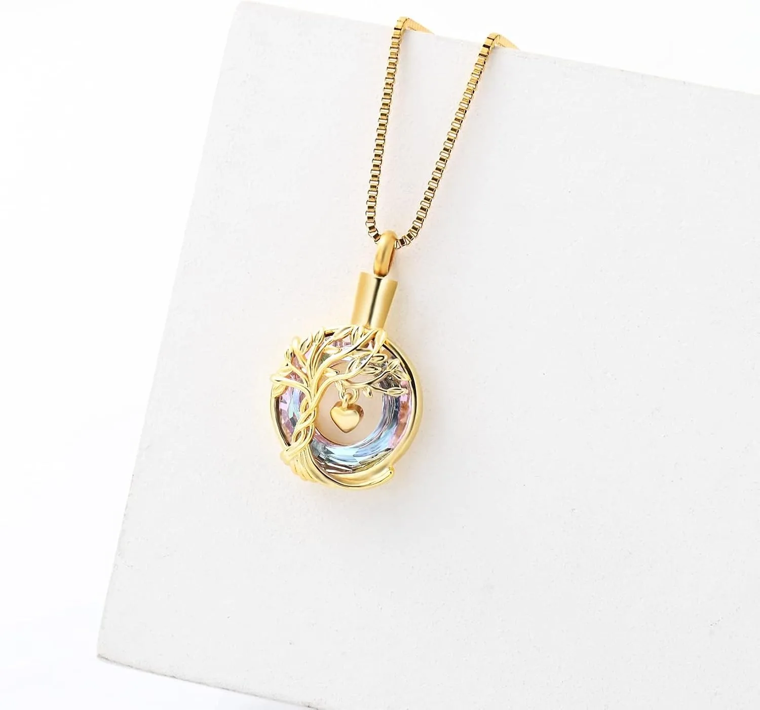 Cremation Jewelry Tree of Life Urn Necklace for Ashes Stainless Steel Ashes Pendant Circle Crystal for Women Men Keepsake Memorial for Jewelry Gifts