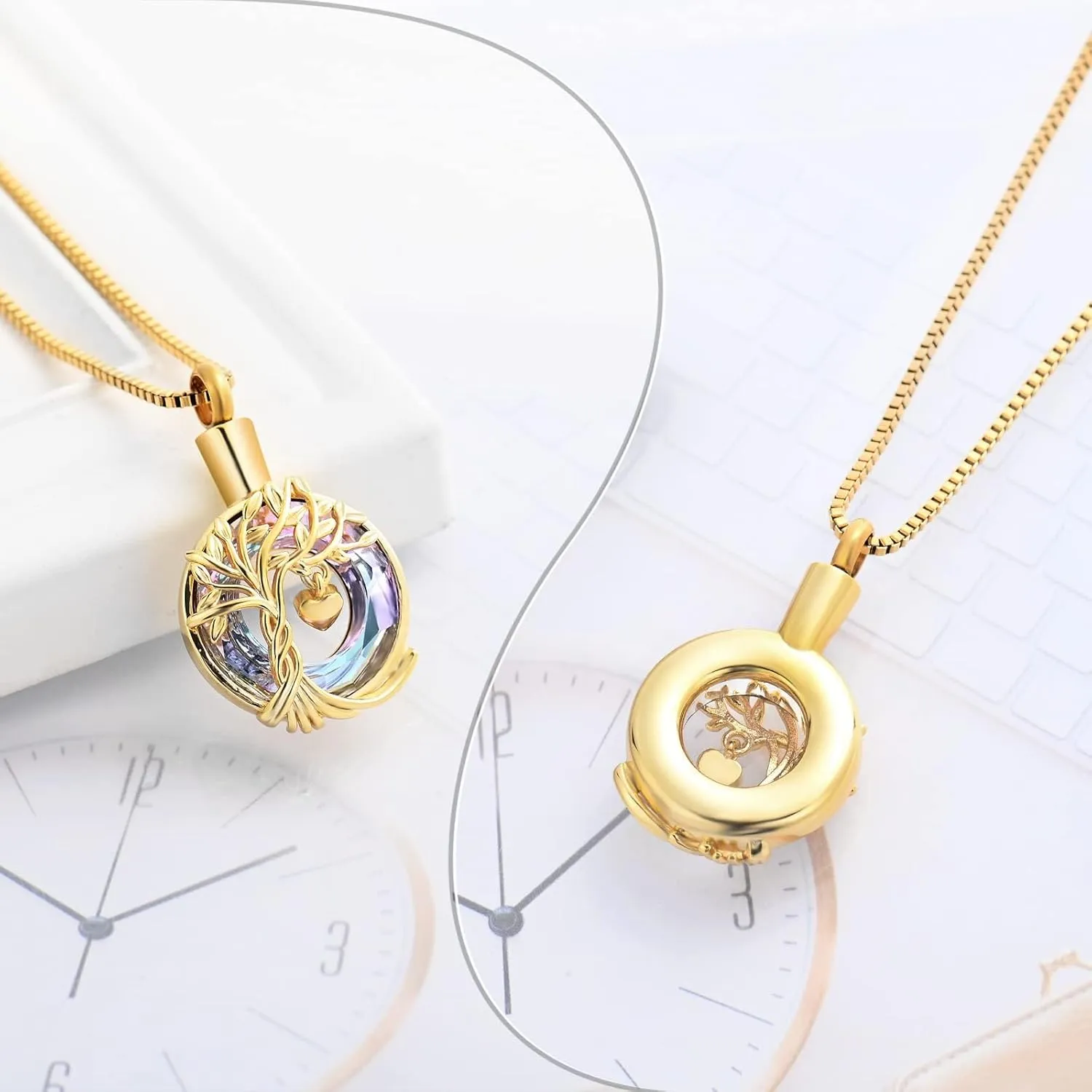 Cremation Jewelry Tree of Life Urn Necklace for Ashes Stainless Steel Ashes Pendant Circle Crystal for Women Men Keepsake Memorial for Jewelry Gifts