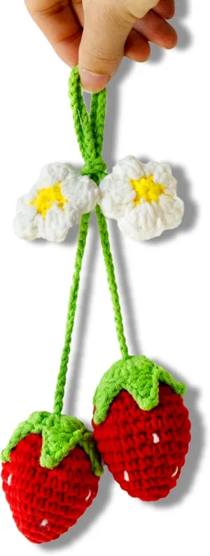 Crochet Plush Keychain Handmade Cute Gifts For Girlfriends Strawberry Bag Charm Accessories Birthday Gifts For Bestie Women Flower Keychain Charm