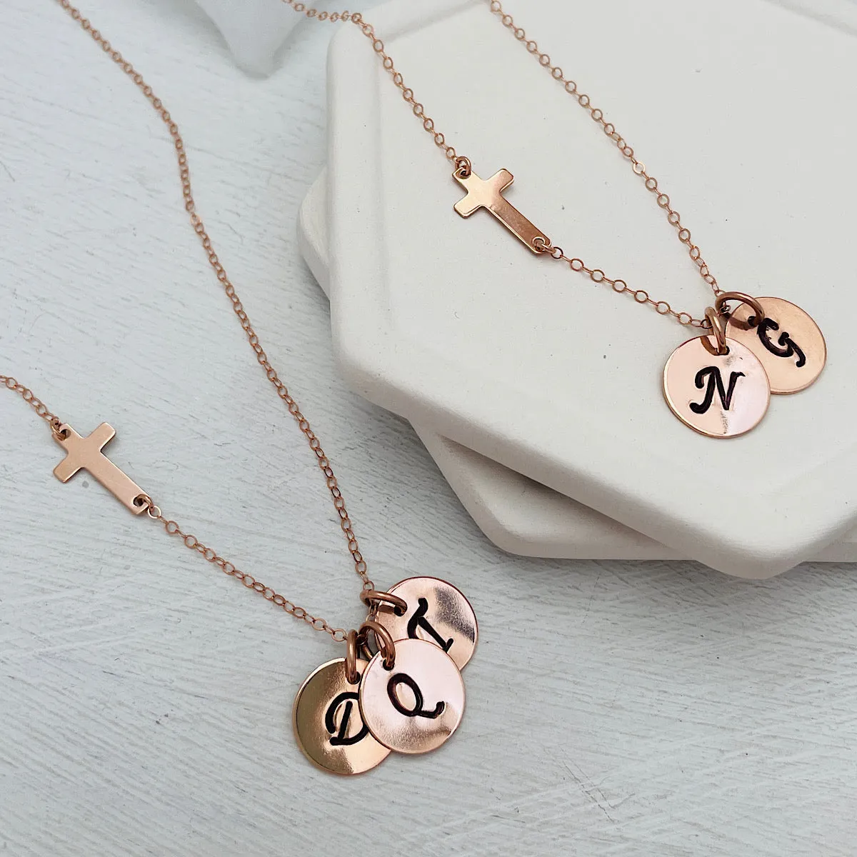 Cross and Initial Charm Necklace