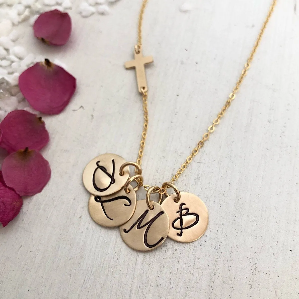 Cross and Initial Charm Necklace