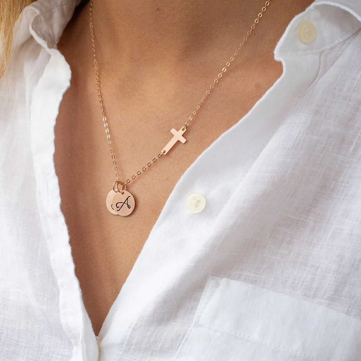 Cross and Initial Charm Necklace