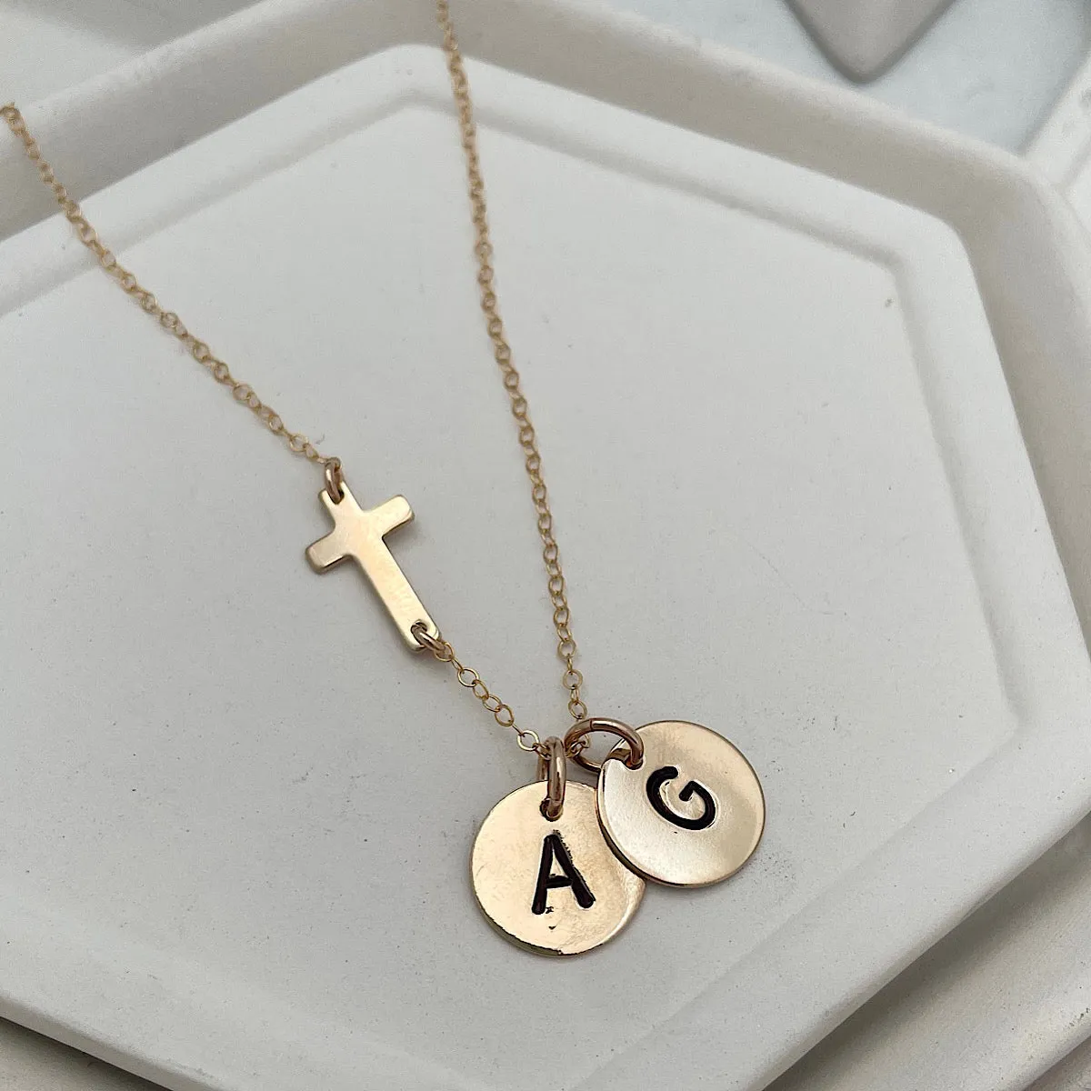Cross and Initial Charm Necklace