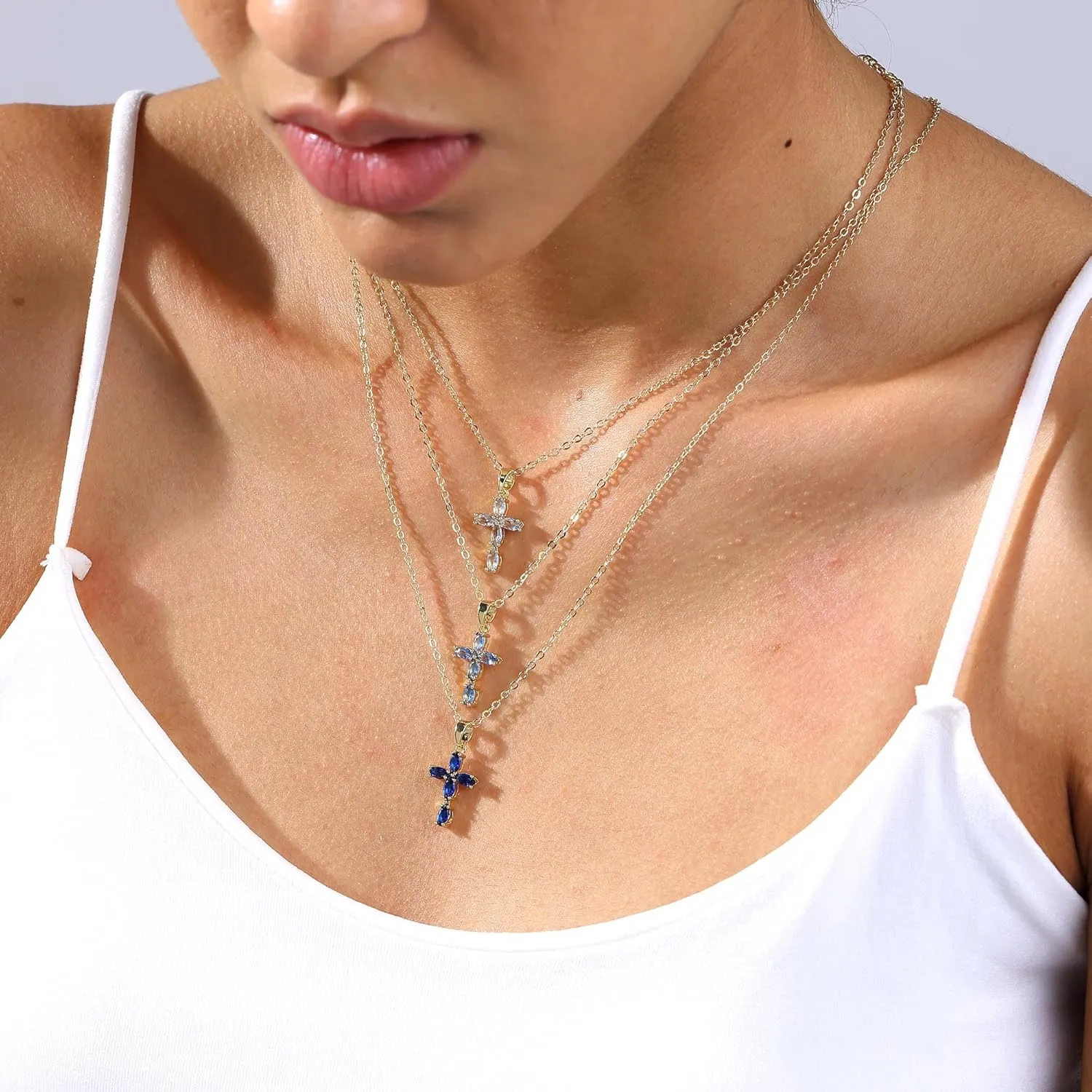Cross Necklace for Women 14K Gold Plated Cross Necklaces Dainty Gold Birthstone Cross Jewelry for Women