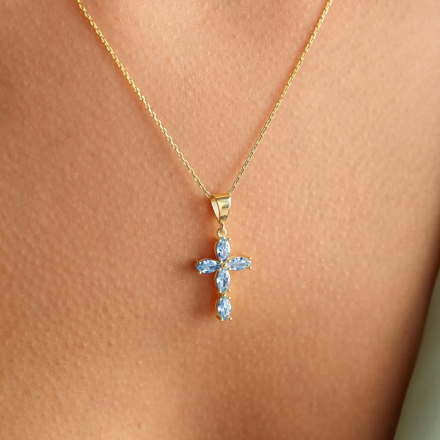 Cross Necklace for Women 14K Gold Plated Cross Necklaces Dainty Gold Birthstone Cross Jewelry for Women