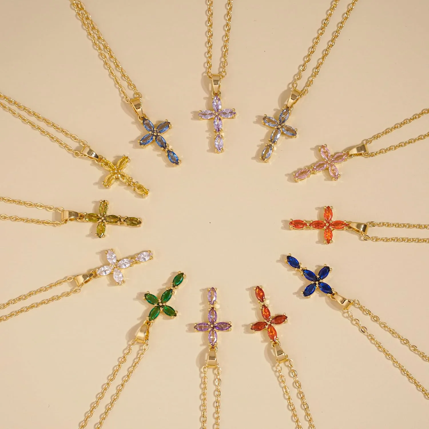 Cross Necklace for Women 14K Gold Plated Cross Necklaces Dainty Gold Birthstone Cross Jewelry for Women
