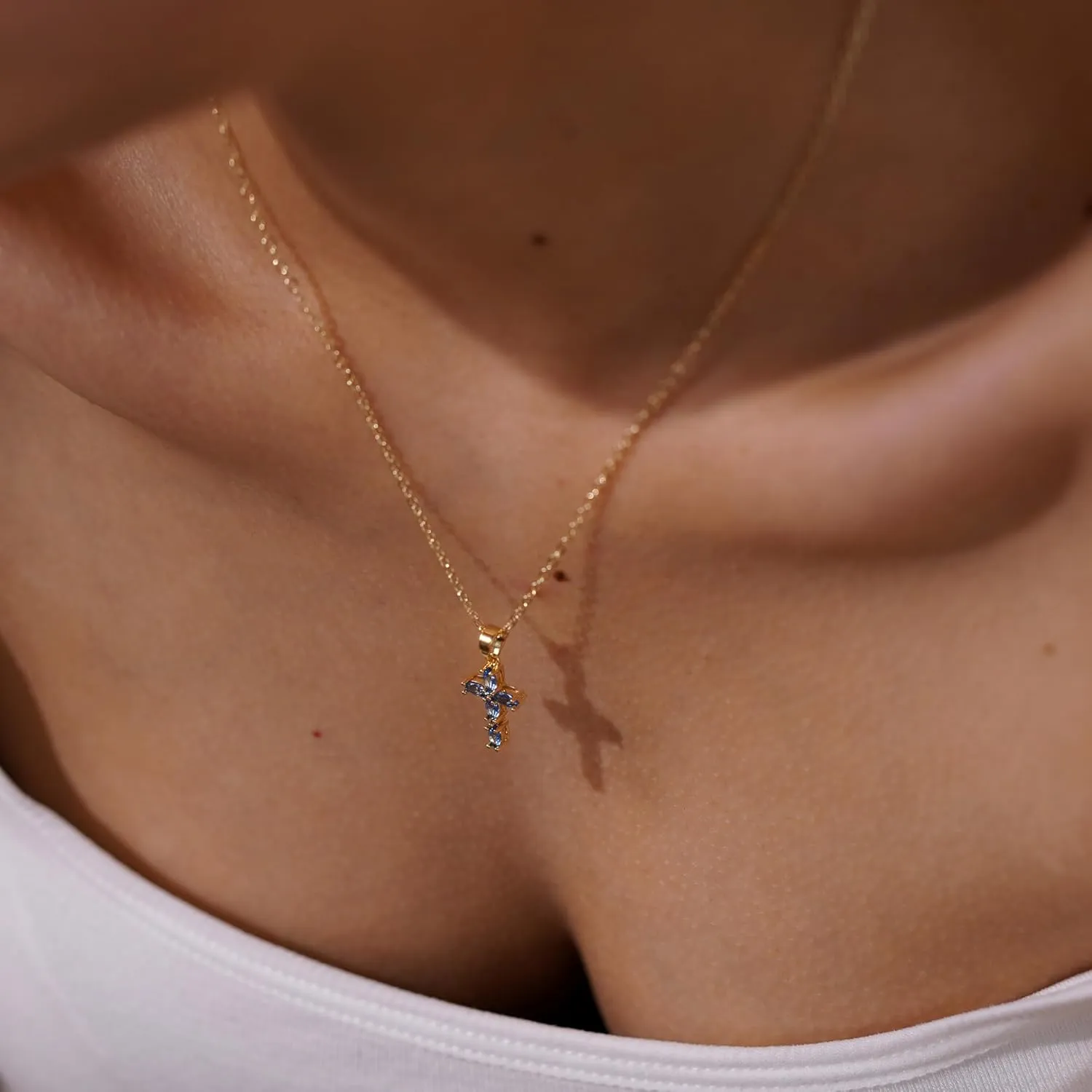 Cross Necklace for Women 14K Gold Plated Cross Necklaces Dainty Gold Birthstone Cross Jewelry for Women