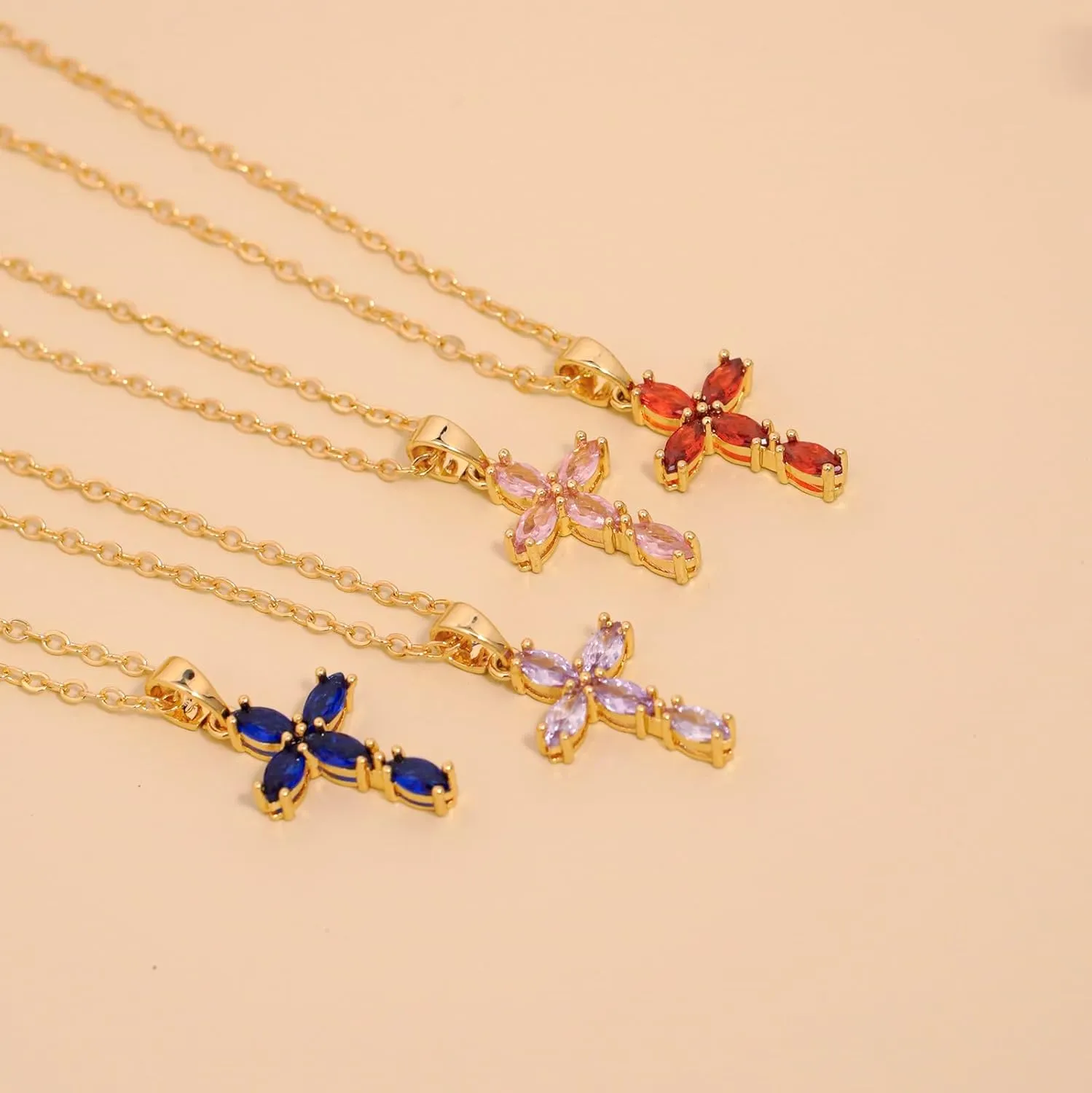 Cross Necklace for Women 14K Gold Plated Cross Necklaces Dainty Gold Birthstone Cross Jewelry for Women