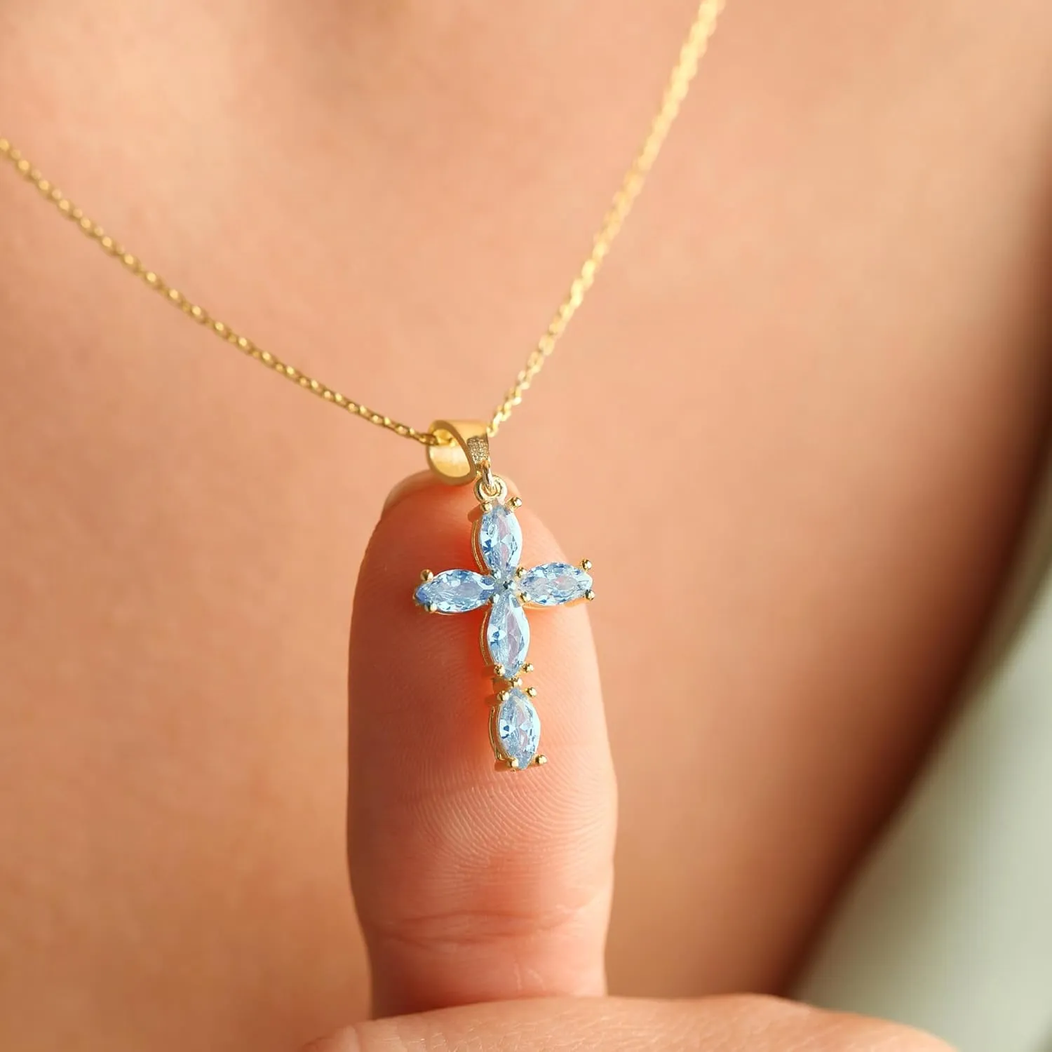 Cross Necklace for Women 14K Gold Plated Cross Necklaces Dainty Gold Birthstone Cross Jewelry for Women