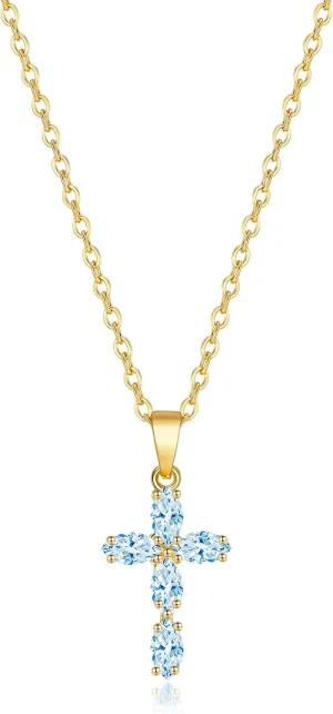 Cross Necklace for Women 14K Gold Plated Cross Necklaces Dainty Gold Birthstone Cross Jewelry for Women