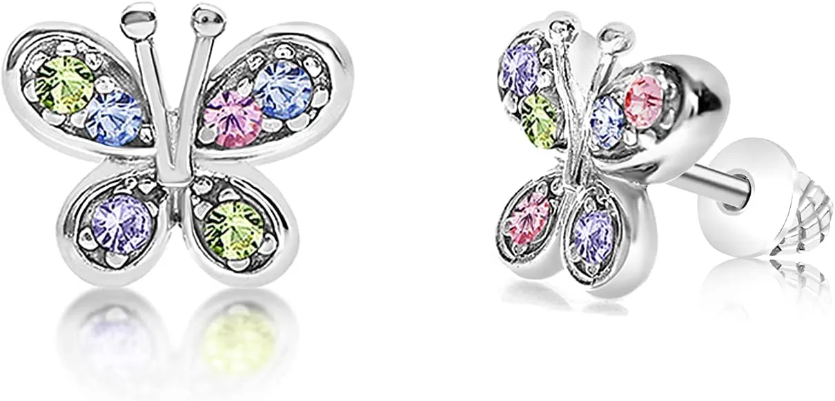 Crystal Butterfly Kids Baby Girl Earrings With Elements