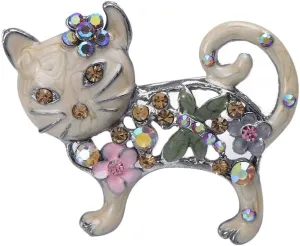 Crystal Cat Brooch Cute Kitten Lapel Pin Corsage Glittering Brooches Fine Animal Rhinestone Badge Boutonniere Jewelry Gifts Outerwear Clothes Decoration for Women Girls Accessories