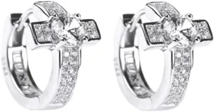Crystal Cross Hoop Earrings Trendy Sterling Silver Plated Cubic Zirconia Earring Small Religious Tiny Huggie Hoops Wedding Party Hypoallergenic Lightweight Gift Jewelry for Women Mom Valentine's Day