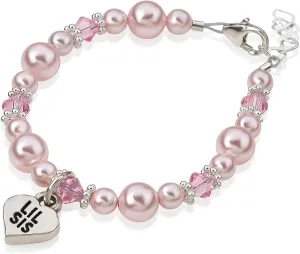 Crystal Dream Elegant Pink European Simulated Pearls Lil SIS Heart Silver Charm Infant Girl Bracelet (BLSP_)