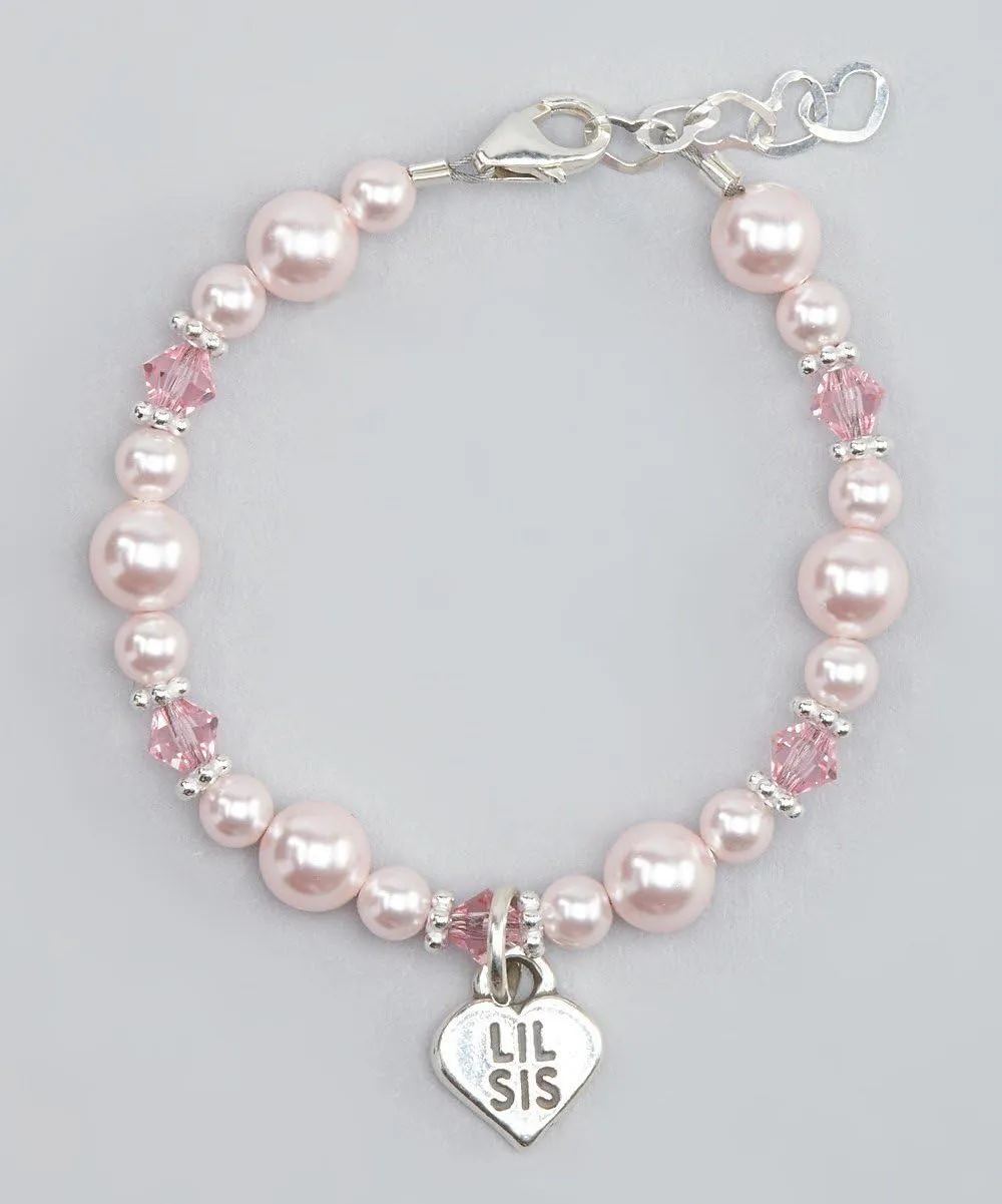 Crystal Dream Elegant Pink European Simulated Pearls Lil SIS Heart Silver Charm Infant Girl Bracelet (BLSP_)