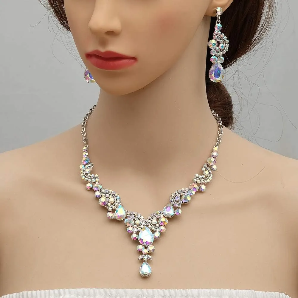 CSY Elegant Crystal Bridal Necklace Earrings Set Rhinestone Wedding Party Costume Jewelry Sets for Brides Bridesmaid Women