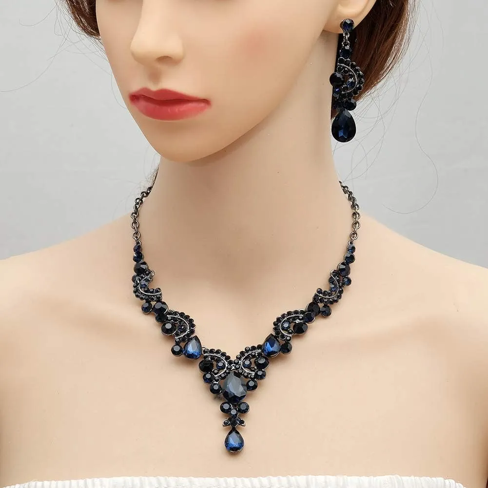 CSY Elegant Crystal Bridal Necklace Earrings Set Rhinestone Wedding Party Costume Jewelry Sets for Brides Bridesmaid Women