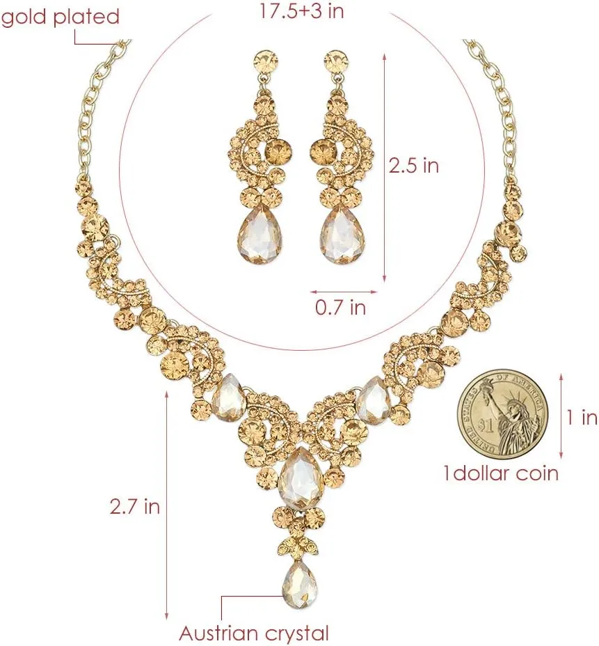 CSY Elegant Crystal Bridal Necklace Earrings Set Rhinestone Wedding Party Costume Jewelry Sets for Brides Bridesmaid Women