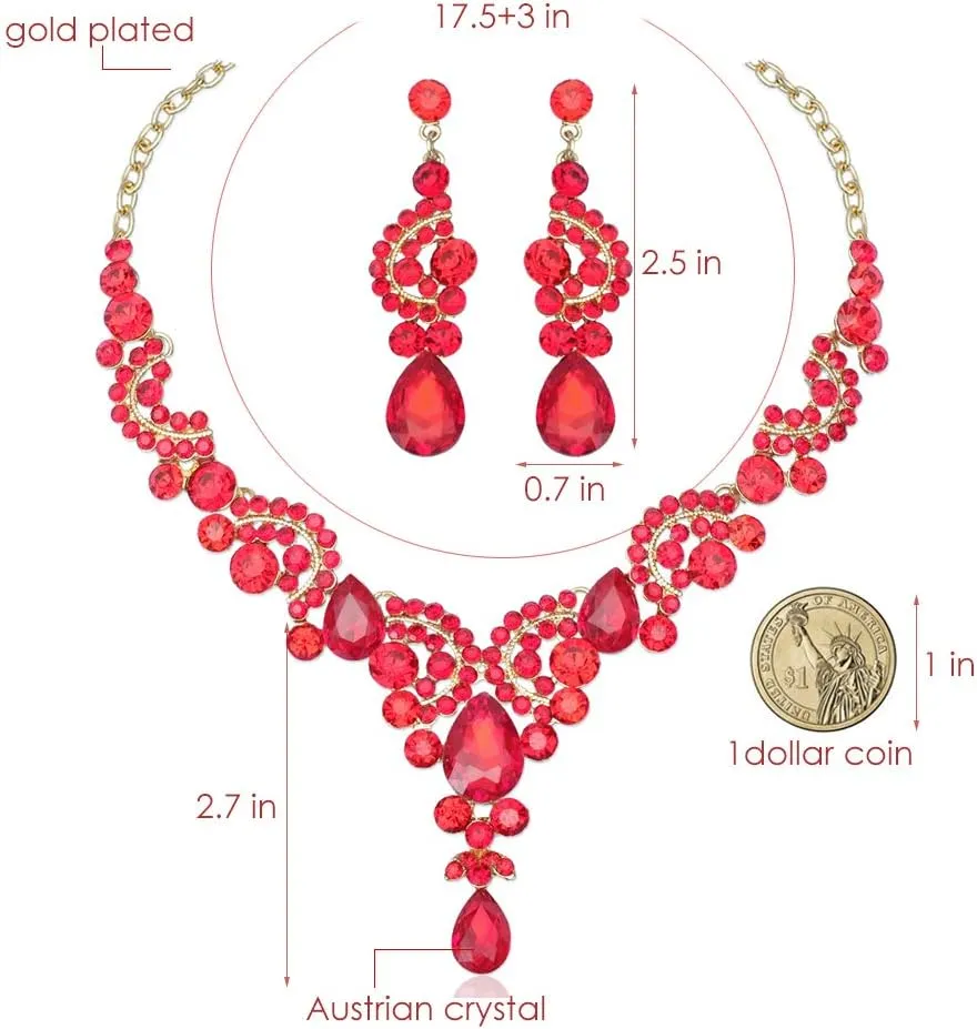 CSY Elegant Crystal Bridal Necklace Earrings Set Rhinestone Wedding Party Costume Jewelry Sets for Brides Bridesmaid Women