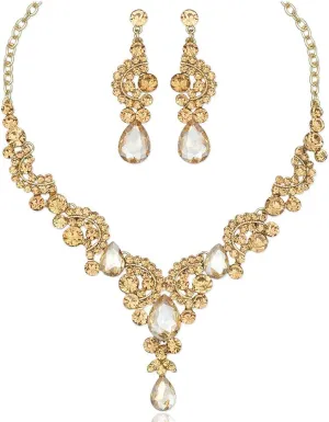 CSY Elegant Crystal Bridal Necklace Earrings Set Rhinestone Wedding Party Costume Jewelry Sets for Brides Bridesmaid Women