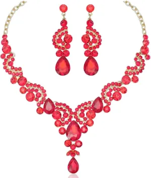 CSY Elegant Crystal Bridal Necklace Earrings Set Rhinestone Wedding Party Costume Jewelry Sets for Brides Bridesmaid Women