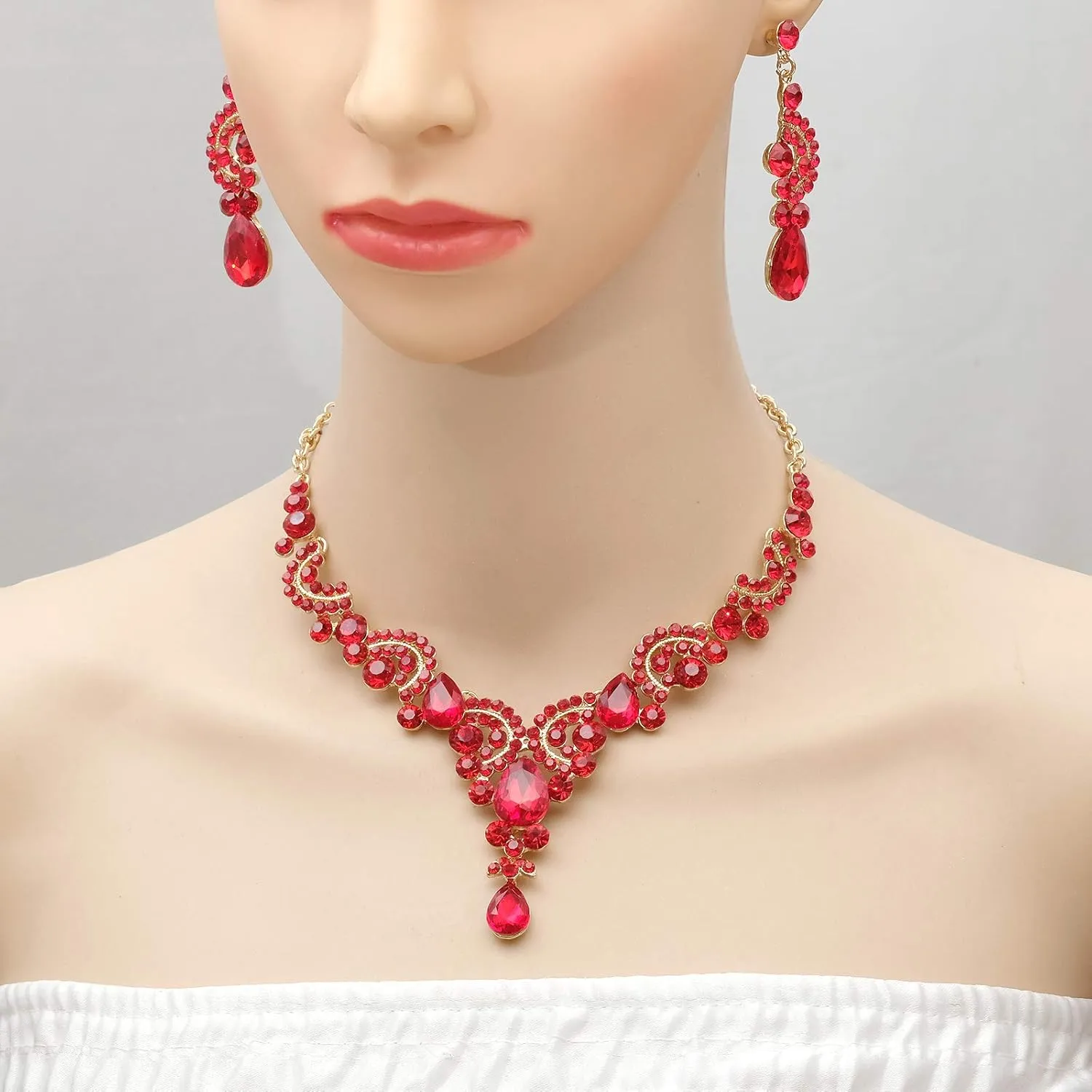 CSY Elegant Crystal Bridal Necklace Earrings Set Rhinestone Wedding Party Costume Jewelry Sets for Brides Bridesmaid Women