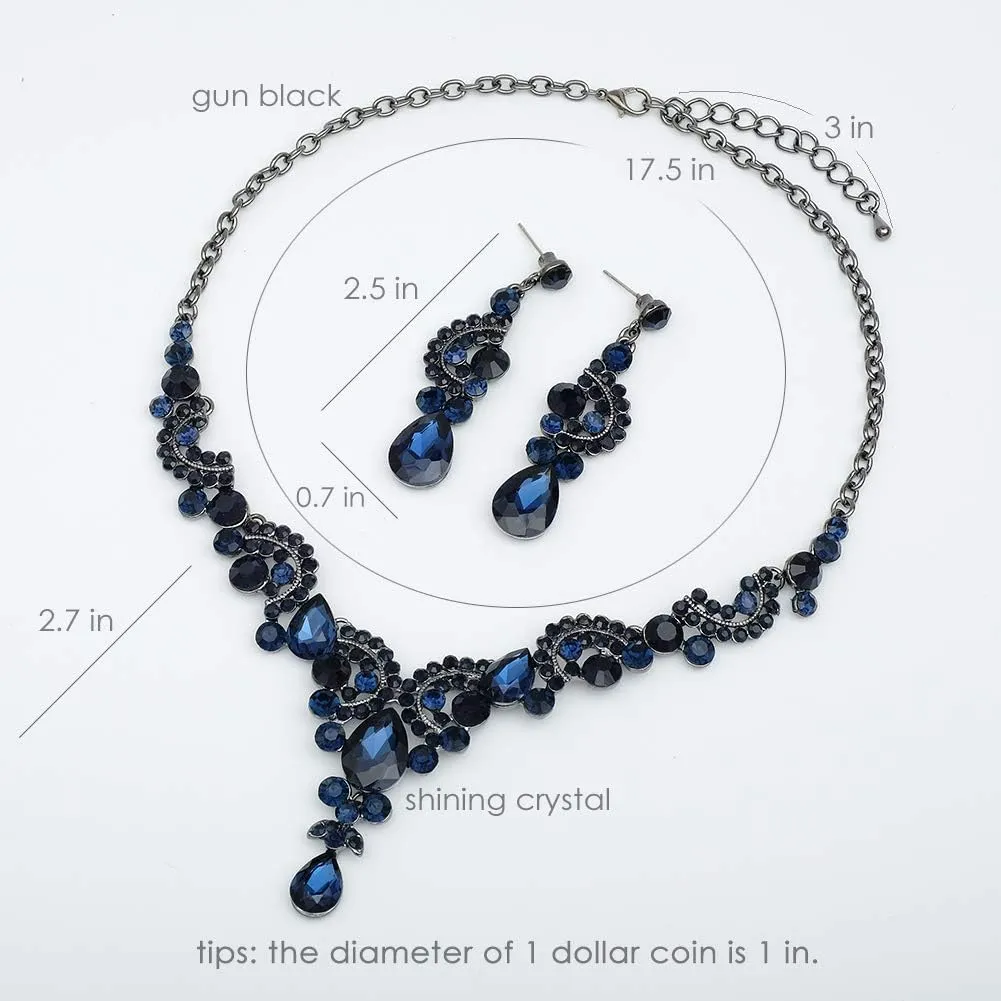 CSY Elegant Crystal Bridal Necklace Earrings Set Rhinestone Wedding Party Costume Jewelry Sets for Brides Bridesmaid Women