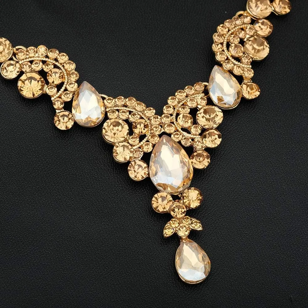 CSY Elegant Crystal Bridal Necklace Earrings Set Rhinestone Wedding Party Costume Jewelry Sets for Brides Bridesmaid Women