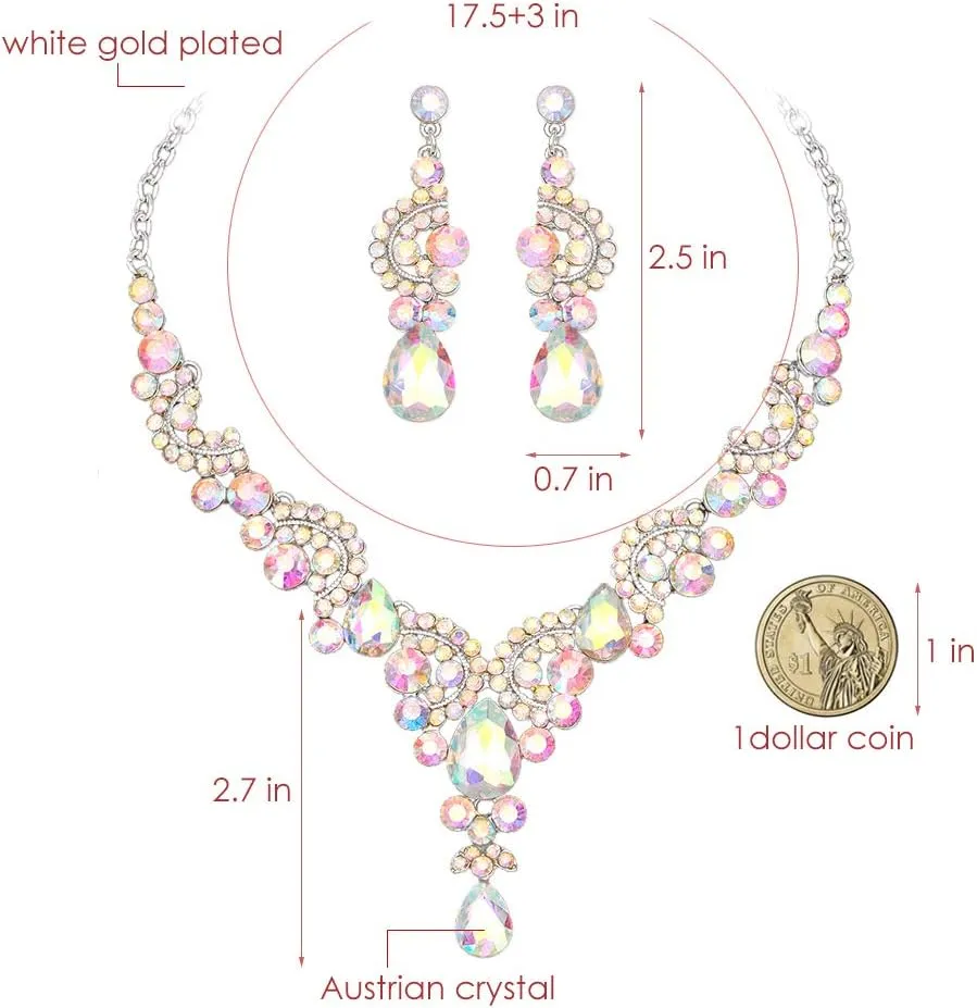CSY Elegant Crystal Bridal Necklace Earrings Set Rhinestone Wedding Party Costume Jewelry Sets for Brides Bridesmaid Women
