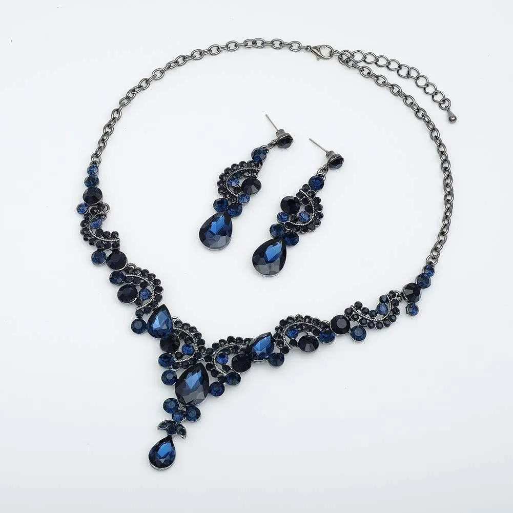 CSY Elegant Crystal Bridal Necklace Earrings Set Rhinestone Wedding Party Costume Jewelry Sets for Brides Bridesmaid Women