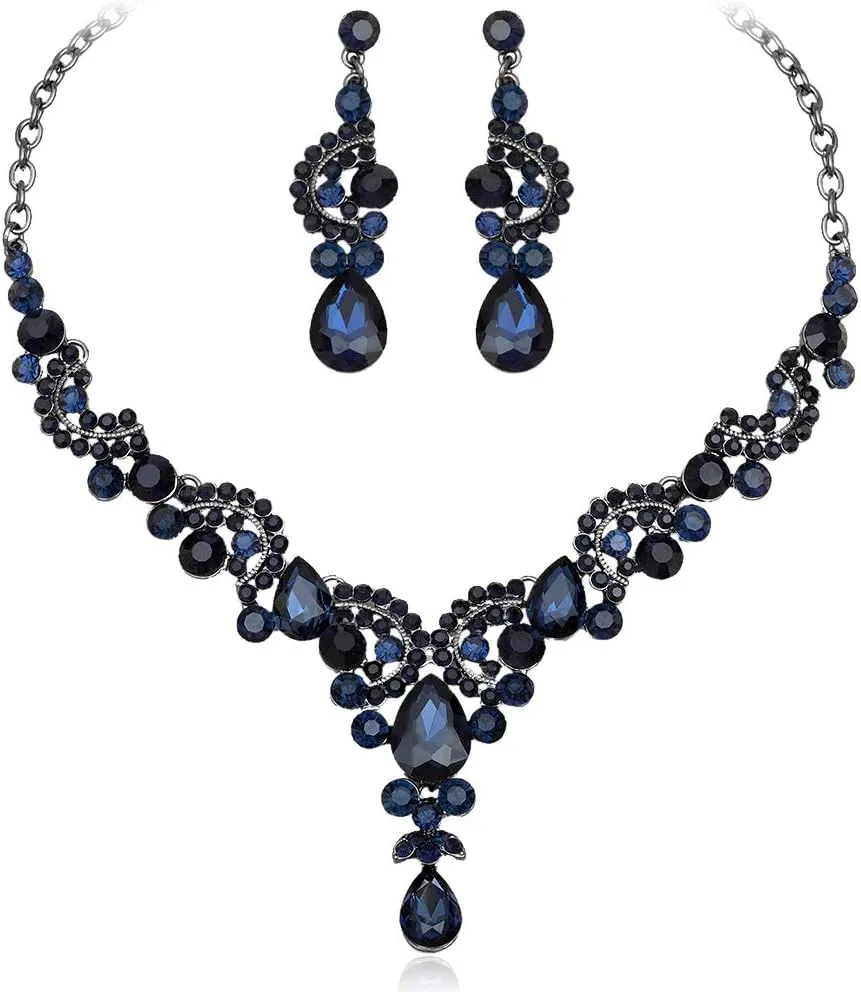 CSY Elegant Crystal Bridal Necklace Earrings Set Rhinestone Wedding Party Costume Jewelry Sets for Brides Bridesmaid Women