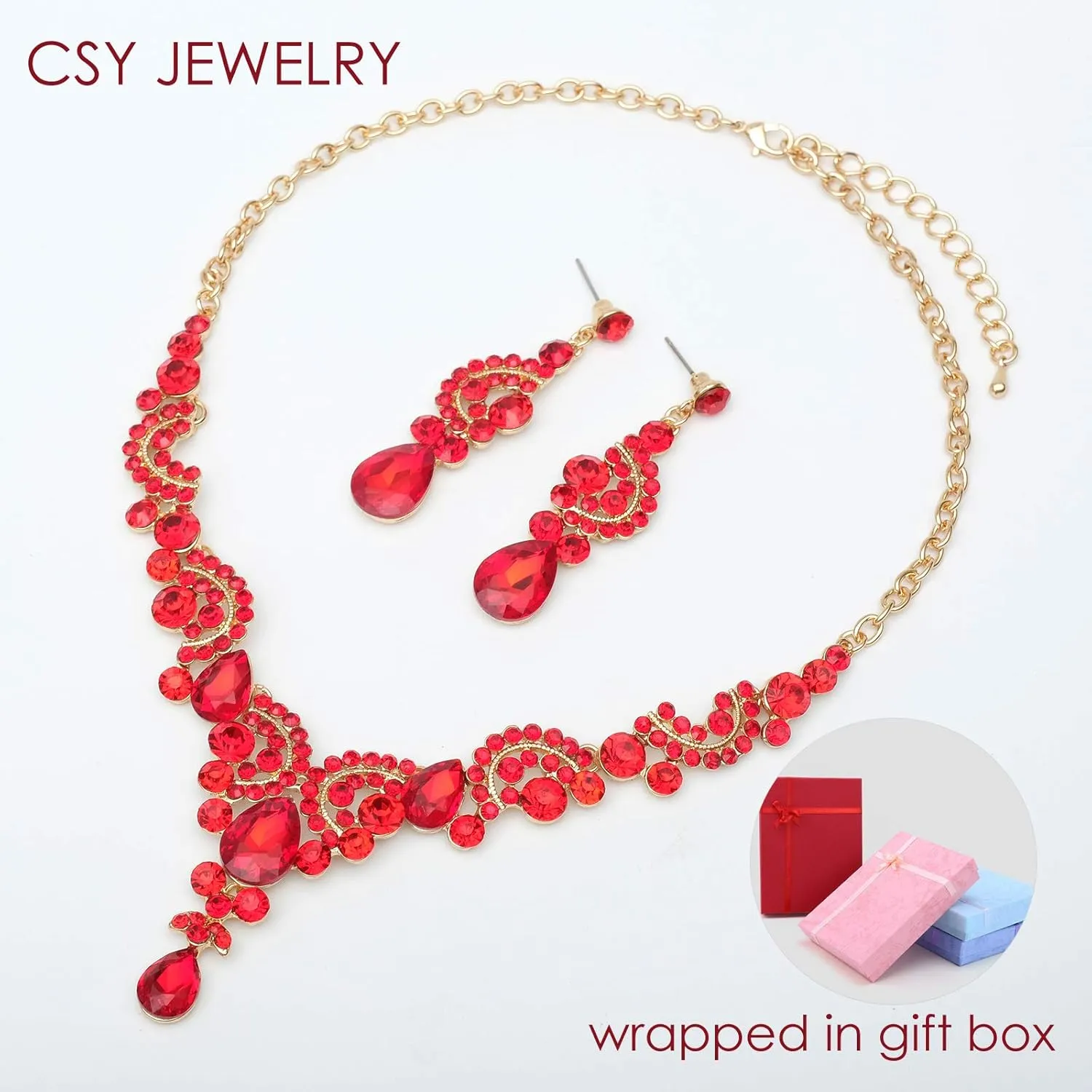 CSY Elegant Crystal Bridal Necklace Earrings Set Rhinestone Wedding Party Costume Jewelry Sets for Brides Bridesmaid Women