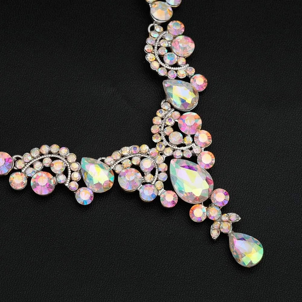 CSY Elegant Crystal Bridal Necklace Earrings Set Rhinestone Wedding Party Costume Jewelry Sets for Brides Bridesmaid Women