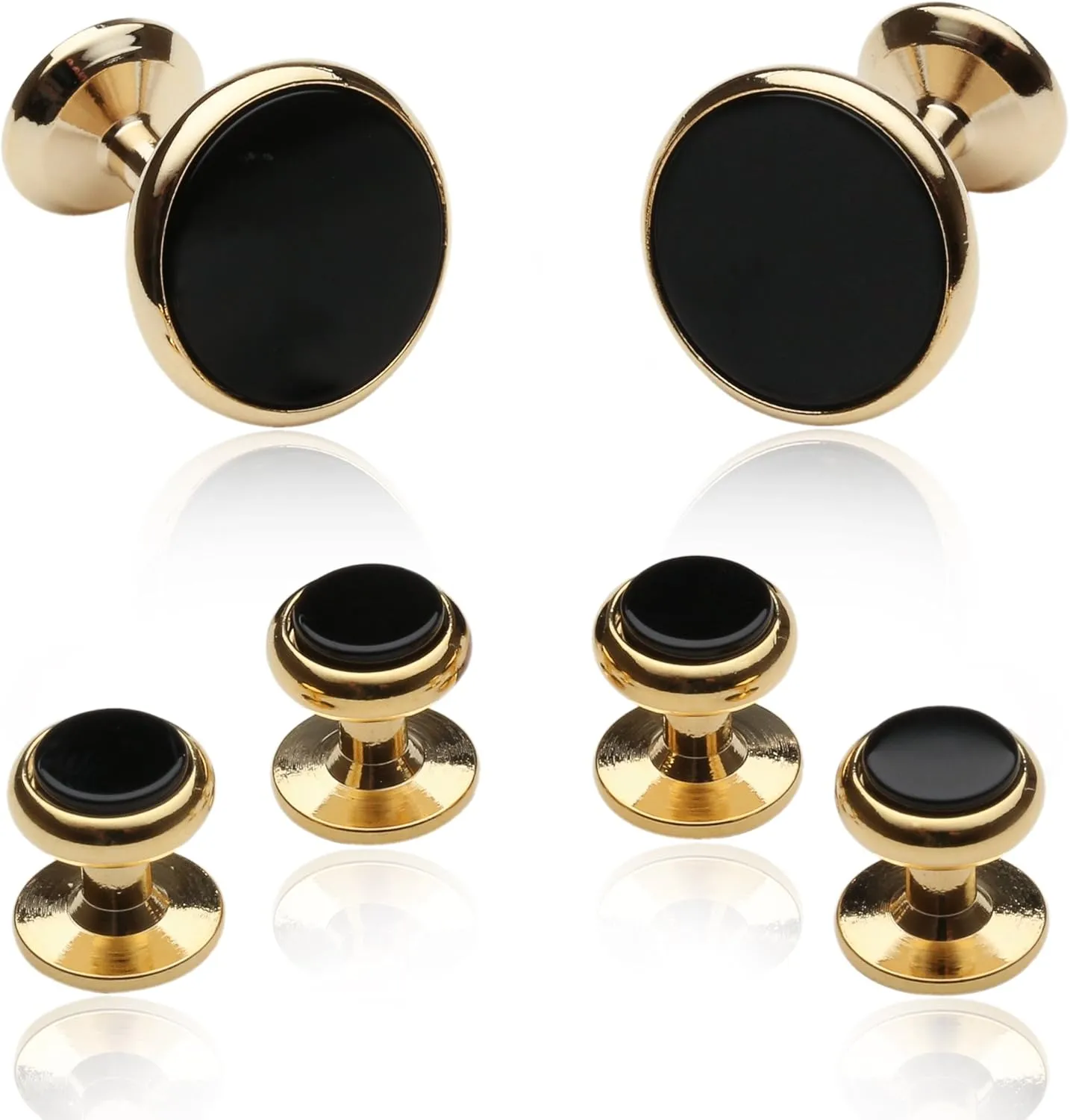 Cuff-Daddy Mens Black Onyx Gold Cufflinks and Studs Formal Set with Presentation Gift Box Party Special Occasions Wedding Anniversary Suit French Cuff Shirts