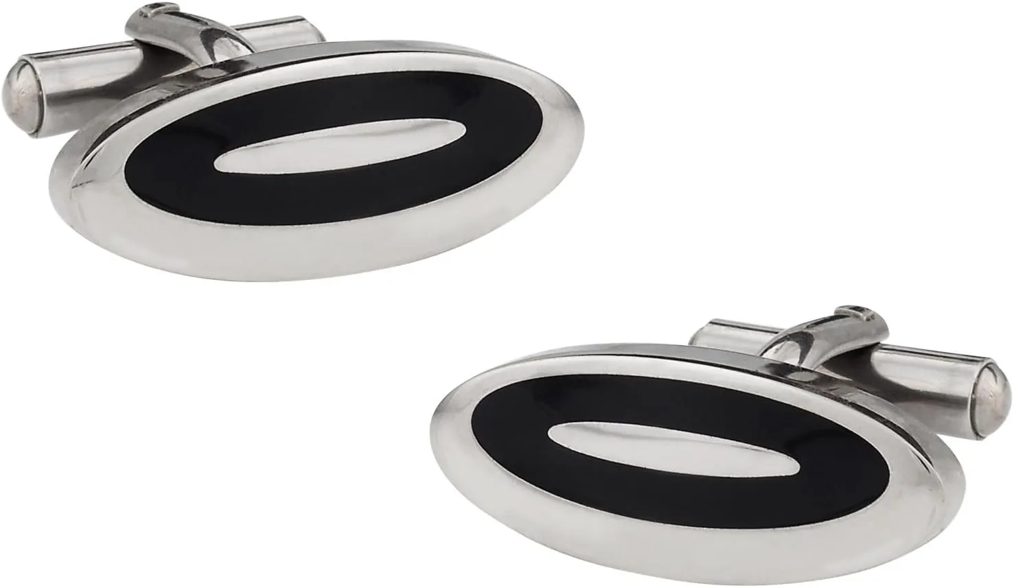 Cuff-Daddy Unique Black Enamel Stainless Steel Oval Cufflinks with Presentation Box
