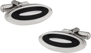 Cuff-Daddy Unique Black Enamel Stainless Steel Oval Cufflinks with Presentation Box