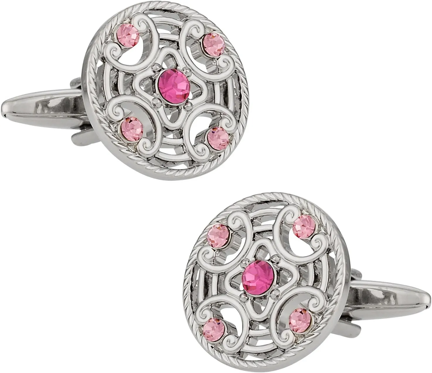 Cuff-Daddy Unique Pink Crystal Round Silver Cufflinks with Presentation Box