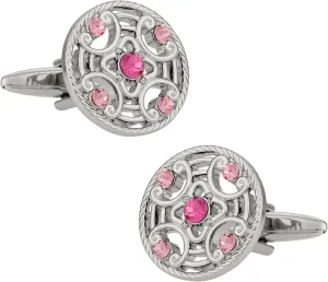Cuff-Daddy Unique Pink Crystal Round Silver Cufflinks with Presentation Box