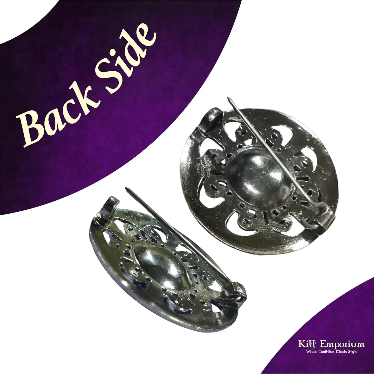 Culloden Plaid Brooch - Elegant Pewter Silver Antique Finish Celtic Kilt Pin, Various Gemstone Colors, 3-Inch Diameter