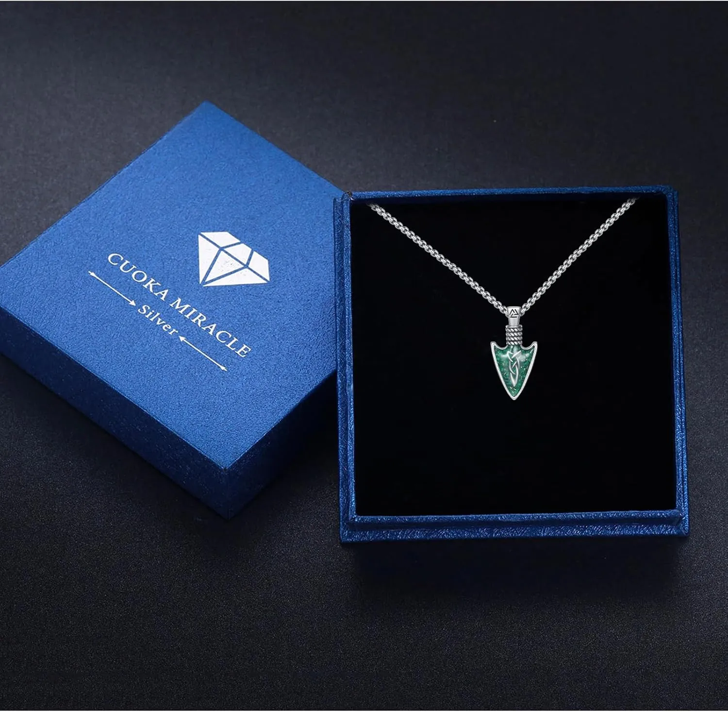 CUOKA MIRACLE Viking Arrowhead Necklaces 925 Sterling Silver Celtic Knot Arrow Necklace Gravel Spearpoint Arrowhead Arrow Pendant Necklace Birthday Jewelry Gift Viking Necklace for Men