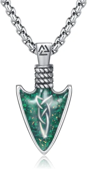 CUOKA MIRACLE Viking Arrowhead Necklaces 925 Sterling Silver Celtic Knot Arrow Necklace Gravel Spearpoint Arrowhead Arrow Pendant Necklace Birthday Jewelry Gift Viking Necklace for Men