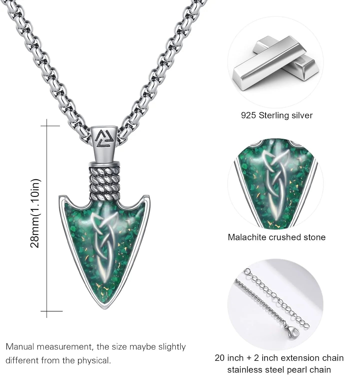 CUOKA MIRACLE Viking Arrowhead Necklaces 925 Sterling Silver Celtic Knot Arrow Necklace Gravel Spearpoint Arrowhead Arrow Pendant Necklace Birthday Jewelry Gift Viking Necklace for Men