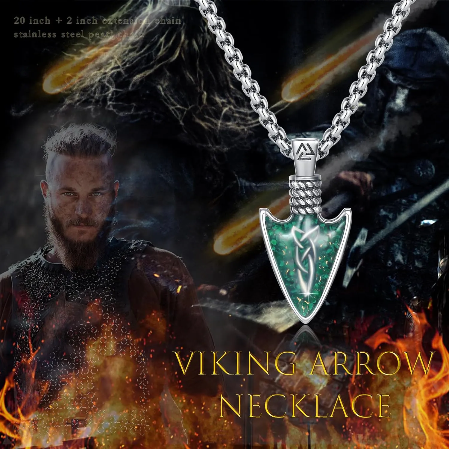 CUOKA MIRACLE Viking Arrowhead Necklaces 925 Sterling Silver Celtic Knot Arrow Necklace Gravel Spearpoint Arrowhead Arrow Pendant Necklace Birthday Jewelry Gift Viking Necklace for Men