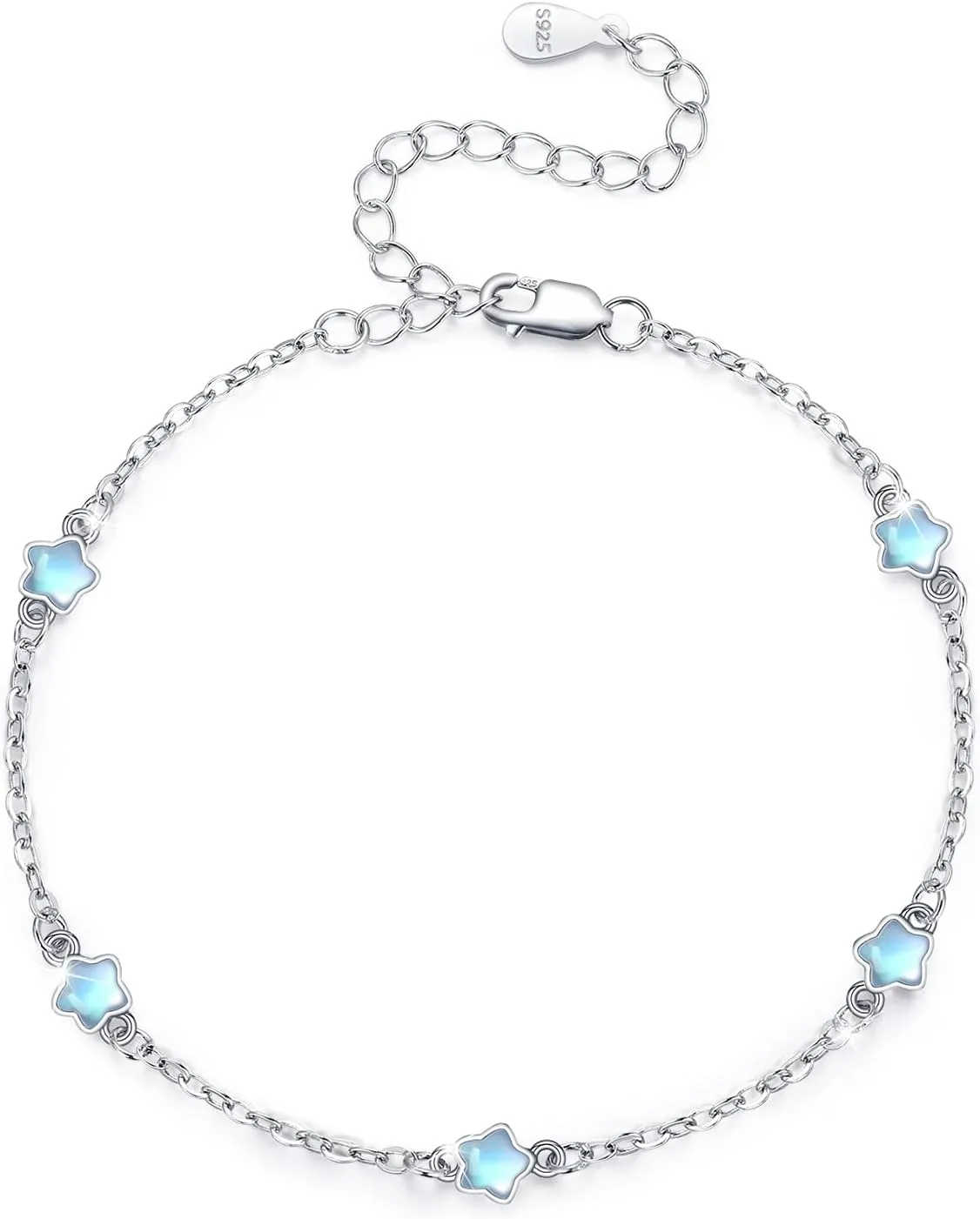 Cuoka Moonstone Bracelets 925 Sterling Silver Rainbow Round Moonstone Bracelet Moonstone Jewellery for Women Girlfriend Mom (Round, Silver)