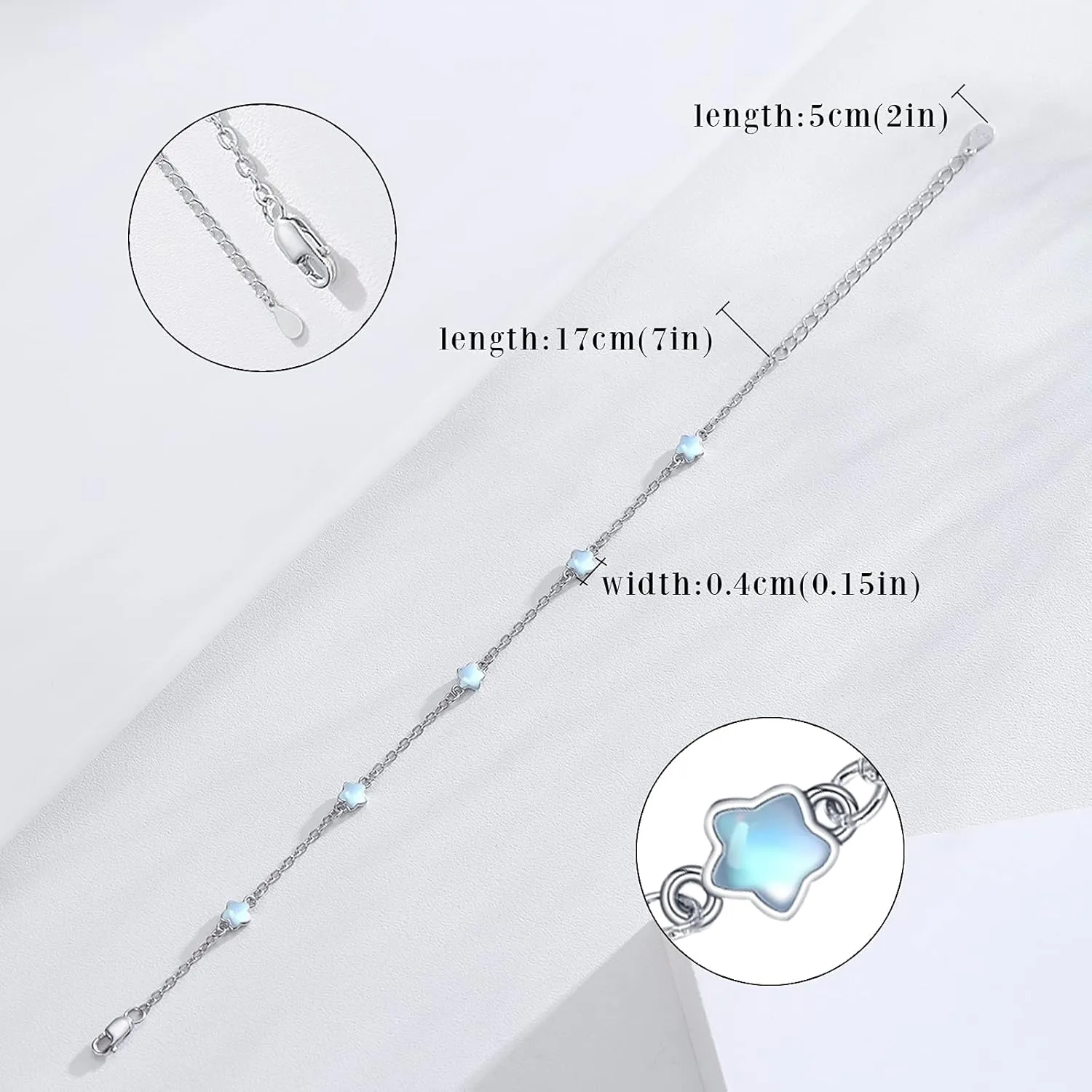 Cuoka Moonstone Bracelets 925 Sterling Silver Rainbow Round Moonstone Bracelet Moonstone Jewellery for Women Girlfriend Mom (Round, Silver)
