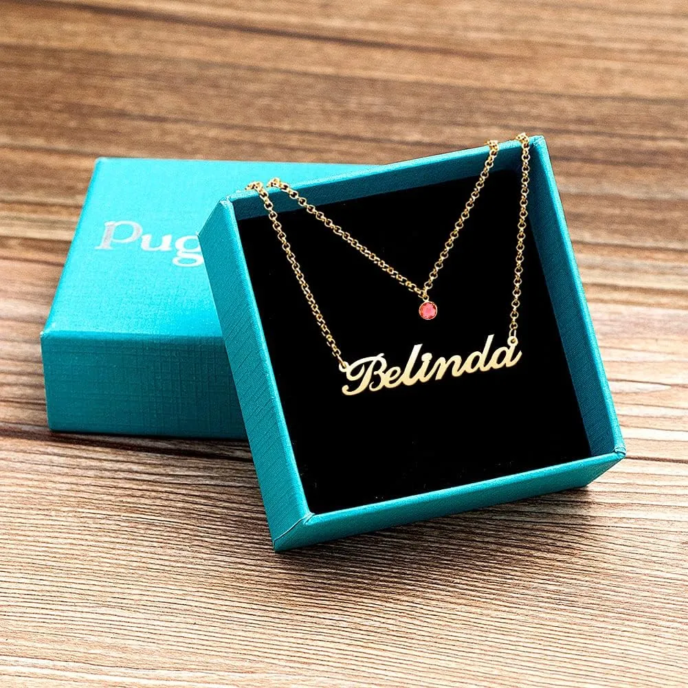 Custom Birthstone Name Necklace for Women Nameplate Customized Jewelry Gold Plated Personalized Birthstone Pendant Necklaces Birthday Gift
