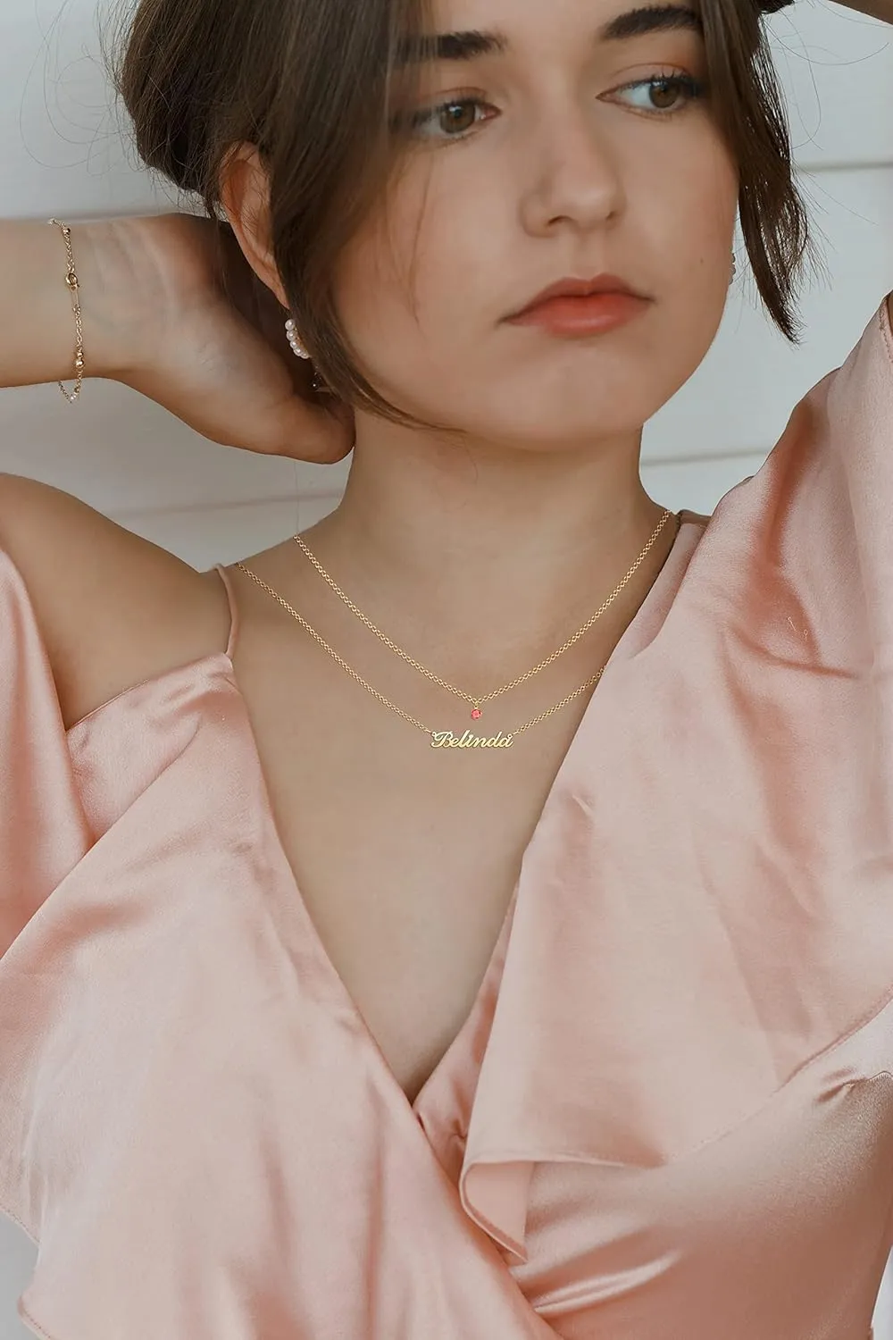 Custom Birthstone Name Necklace for Women Nameplate Customized Jewelry Gold Plated Personalized Birthstone Pendant Necklaces Birthday Gift