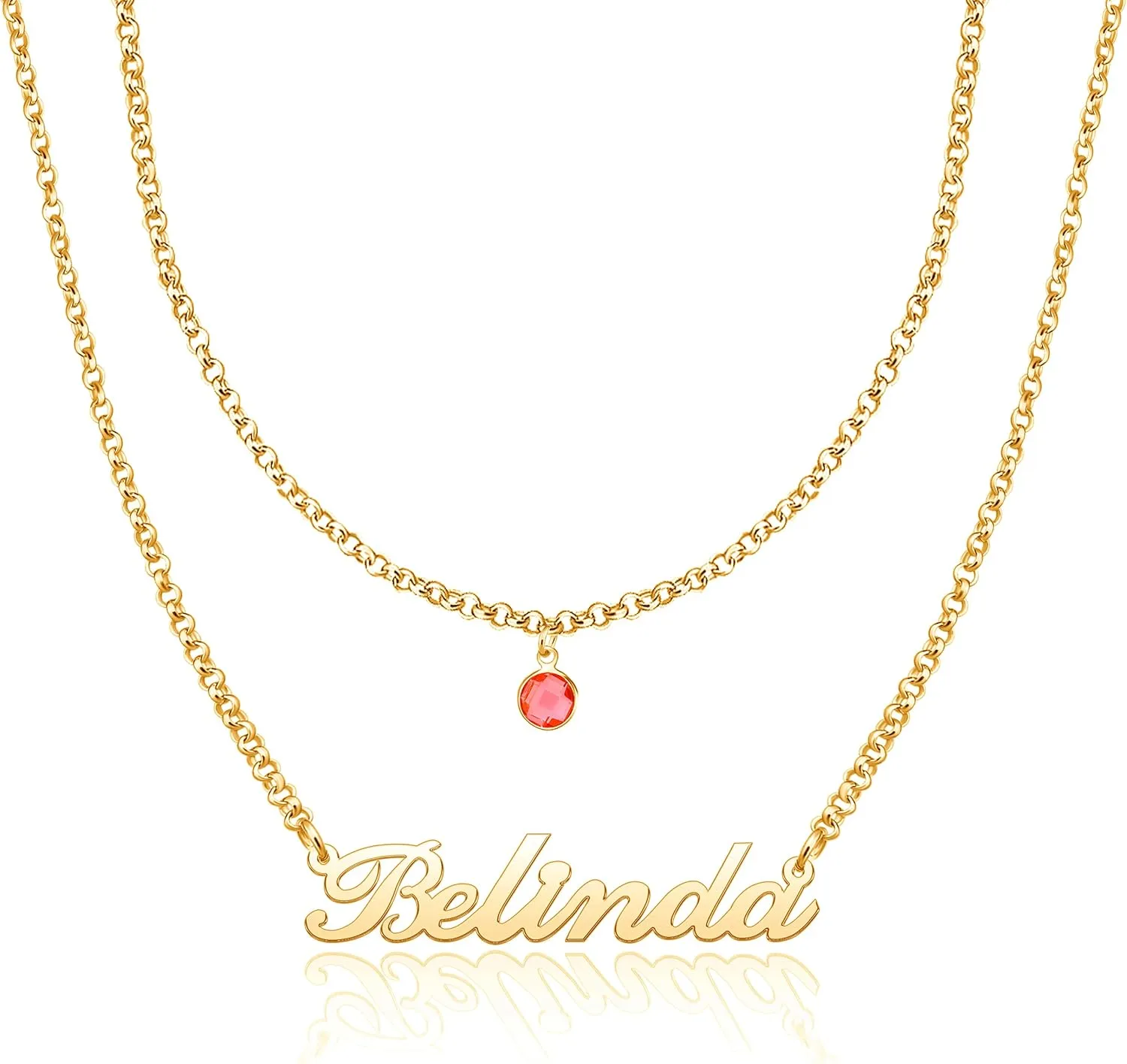 Custom Birthstone Name Necklace for Women Nameplate Customized Jewelry Gold Plated Personalized Birthstone Pendant Necklaces Birthday Gift